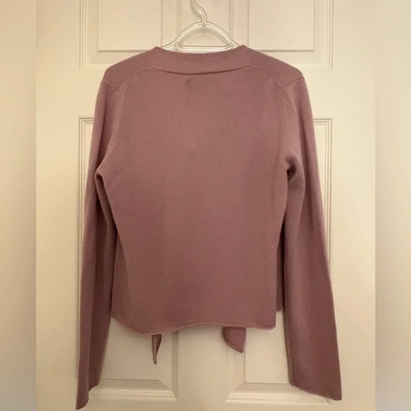 Garnet Hill Cashmere Mauve Lavender Tie Front Cardigan Sweater - Picture 3 of 11